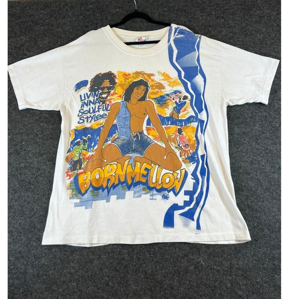 Vintage Surf AOP Graphic T-Shirt Mens XL Rap Tee 90s Born Mellow Soulful Stylee